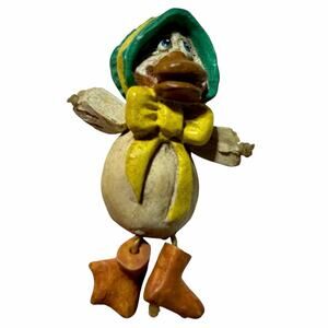 Vintage 1980s Country Duck Brooch Dangling Boots Folk Art Pin